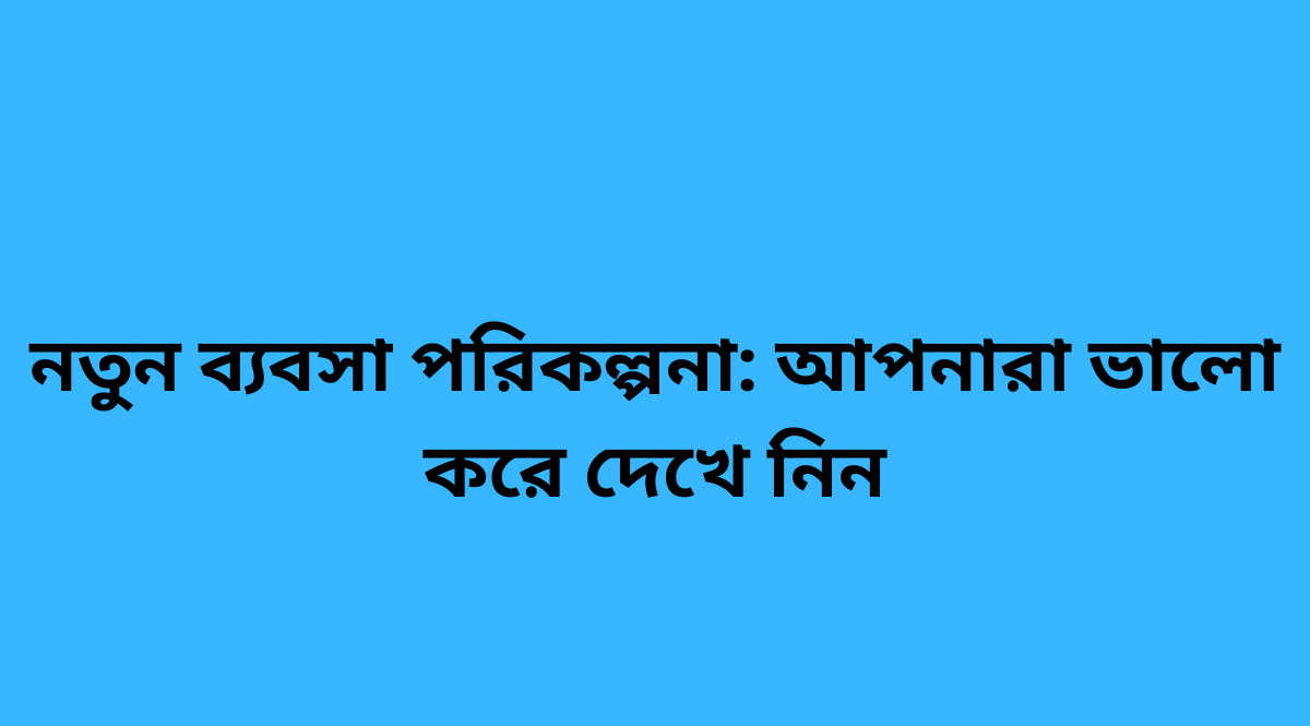 নতুন ব্যবসা পরিকল্পনা: আপনারা ভালো করে দেখে নিন